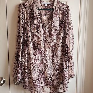 Le Chateau Snake Print Blouse - Purple and Cream With Tie Waist 1X NEVER WORN!